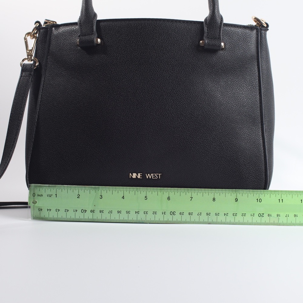 Nine West Black Pebbled Satchel Crossbody Bag Gold Hardware - Picture 3 of 7